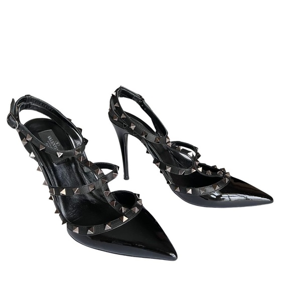 Valentino Garavani Rockstud T-strap Black Patent Leather Pumps Size 11 (… - Picture 10 of 13